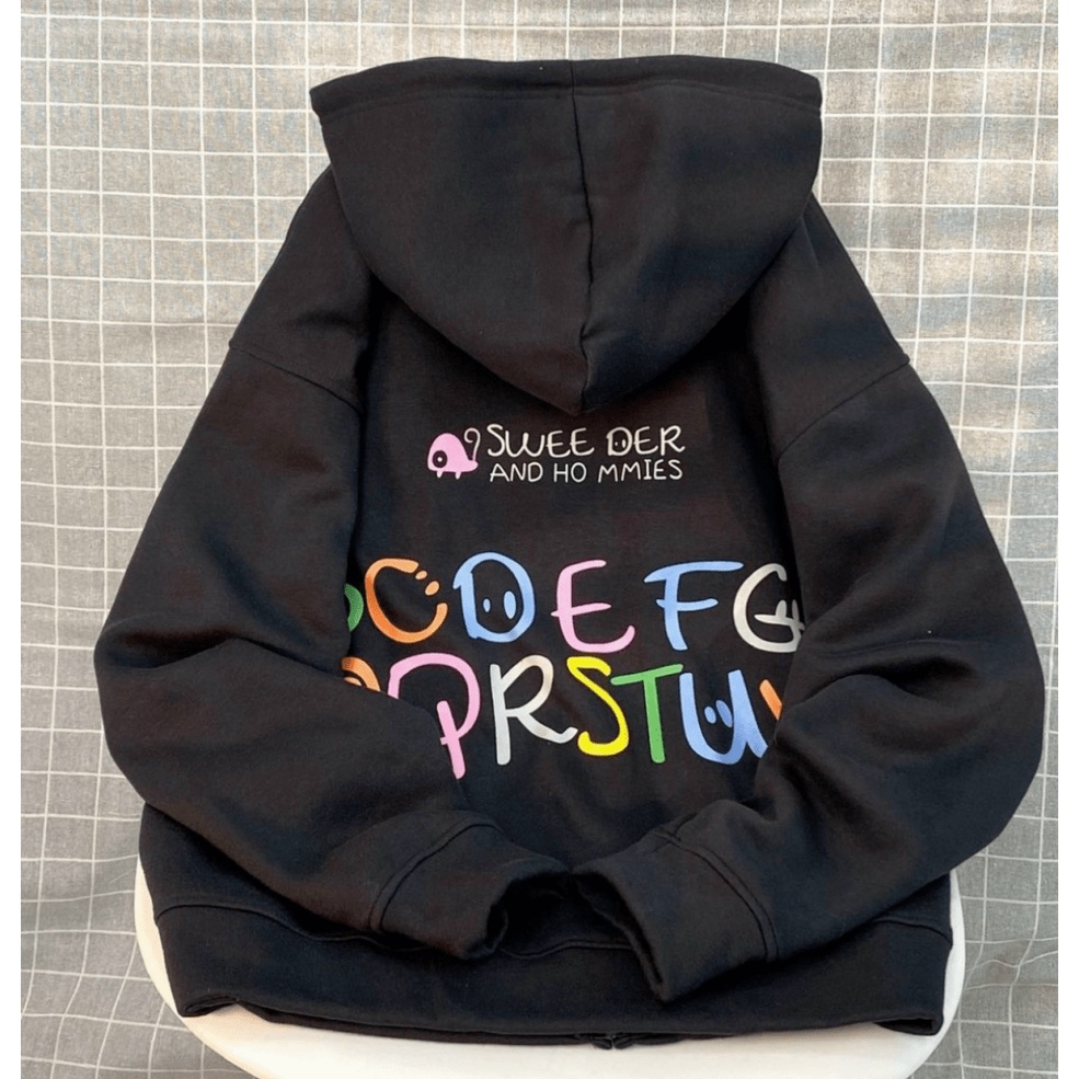 Áo Khoác Nỉ Nữ Dây Khóa Kéo Nón Lớn 2 Lớp in Chữ Form Rộng Che Nắng Tốt Mặc Thời Trang NEW UNISEX