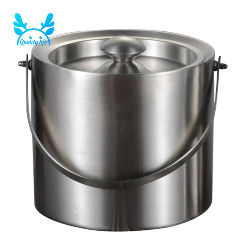 Xô Đựng Đá Giữ Nhiệt 2 Tầng 3L Bằng Thép Không Gỉ Có Tay Cầm Và Nắp Cho Quán Rượu Sâm Panh Ktv