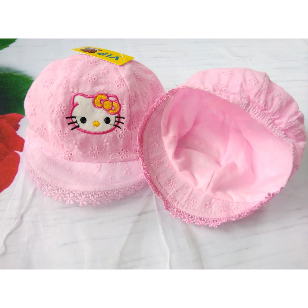 Nón vải mềm cao cấp kitty cho bé sơ sinh  - kèm khăn voan