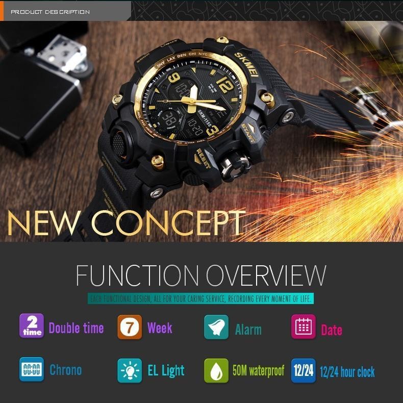 SKMEI- Đồng Hồ Thể Thao Nam Kỹ Thuật Số Đèn LED Hiển Thị Giờ Kép, Chức Năng Báo Thức Chống Nước - SKMEISPORT1155B! | BigBuy360 - bigbuy360.vn