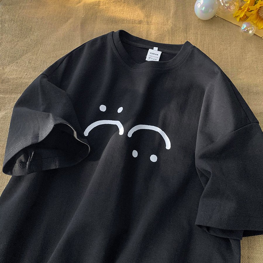 Áo thun tay lỡ form rộng in hình mặt cười so cute chất cotton mịn mát dành cho cả nam và nữ