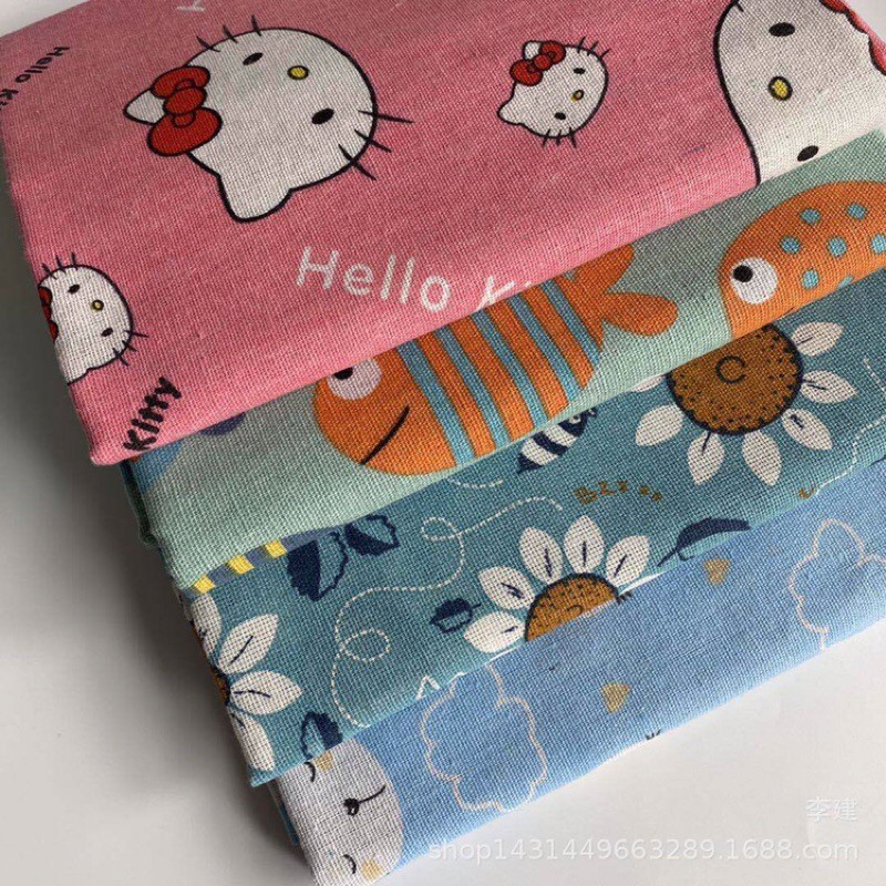 Vải Canvas/Vải Thô Bố Họa Tiết Mèo Kitty Siêu Yêu Làm Phông Nền Chụp Ảnh, May Rèm Cửa, Túi Tote