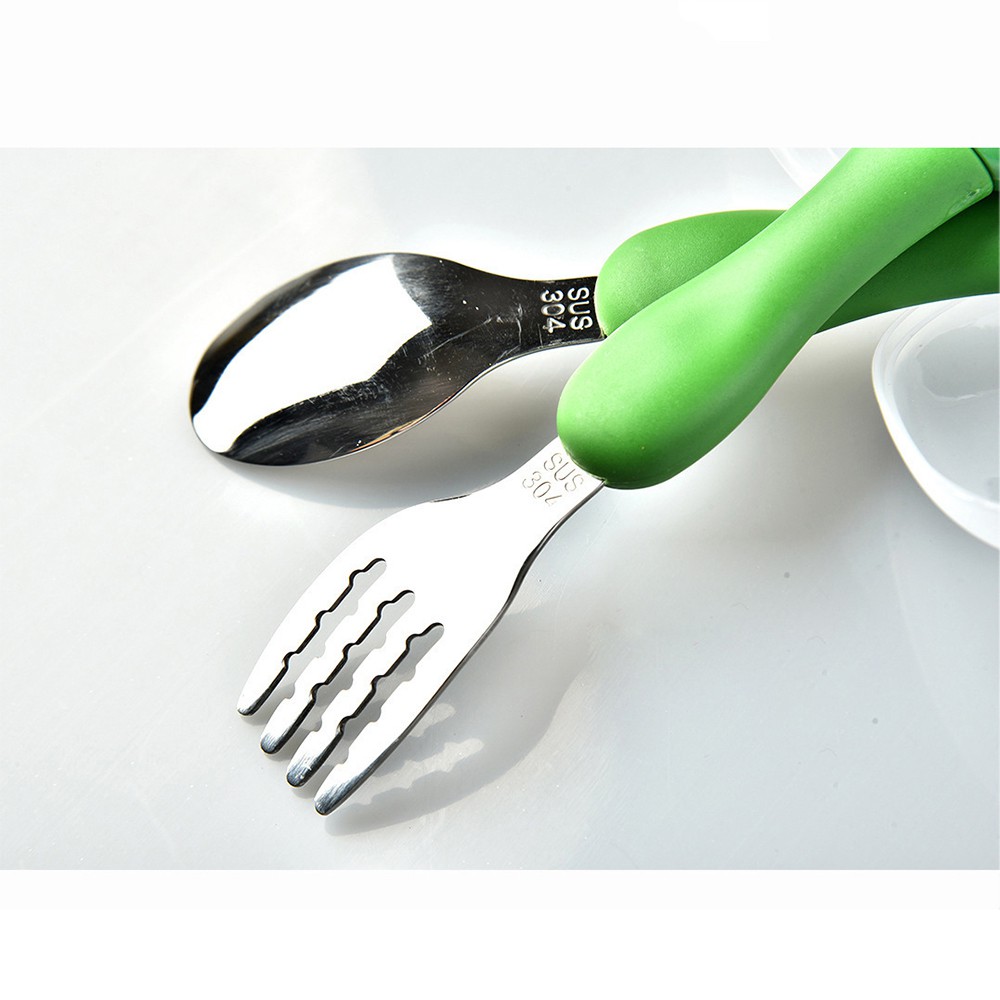 Set Thìa Dĩa inox 304 - Cán Hình Ếch Gà Đáng Yêu - Tặng Hộp Sạch Sẽ