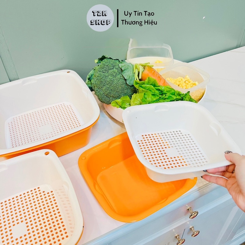 Set 6 bộ rổ kèm chậu thau nhựa rửa rau củ đựng hoa quả trái cây chất liệu nhựa nguyên sinh ECCO - T2K Shop