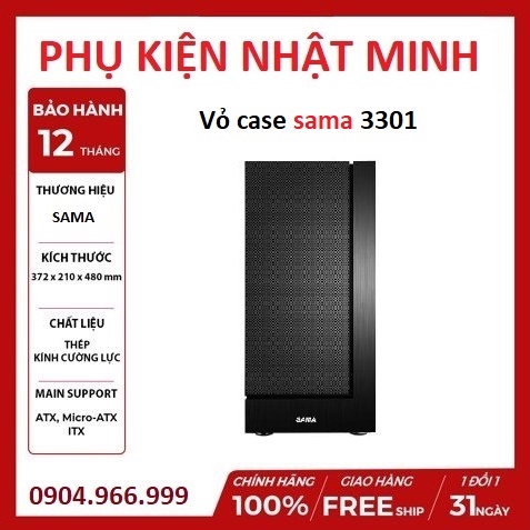 Vỏ case SAMA 3301 3 FAN RGB (Mid Tower/Màu Đen) sẵn 3 fan led RGB điều chỉnh led nhiều chế độ bằng nút bấm