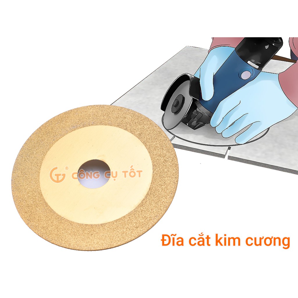 Đĩa mài kính kim cương phủ titan vàng hạt mịn 120 µm, Ø100mm, dày 1mm,  trục 20mm, 12000 vòng/phút