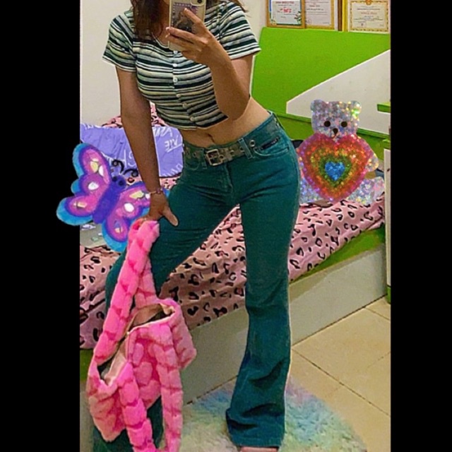 Y2K set quần jeans lưng thấp & croptop 2hand used