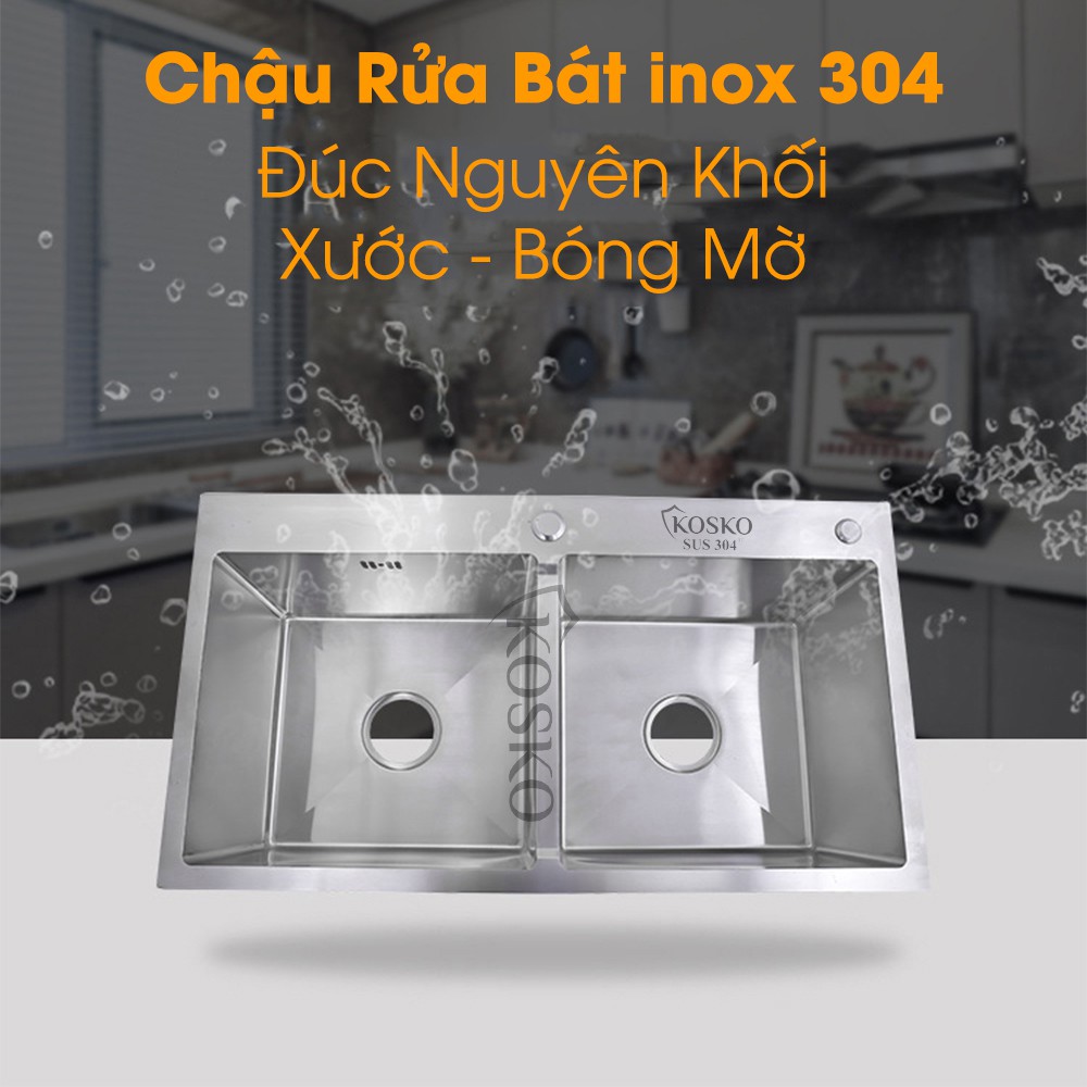 Chậu rửa bát inox 304 KOSKO Đúc nguyên khối 2 Hố Cân (Tặng Kệ Để Đồ Đa Năng + Bộ ống xả) Bảo hành 2 năm - 1 đổi 1