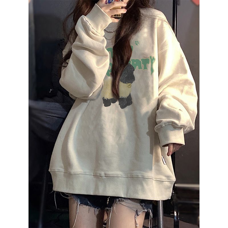 Áo sweater tay dài cổ tròn dáng rộng phong cách Hàn Quốc thời trang năng động cho nữ