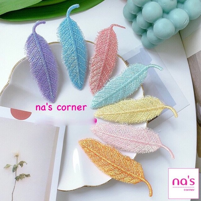 Kẹp tóc mái Hàn quốc ánh nhũ kim tuyến vải đan thêu handmade hình chiếc lá dễ thương ngộ nghĩnh dạng kẹp bật hairclip