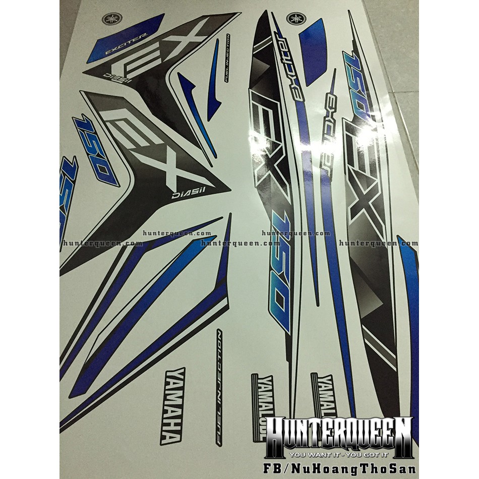 Tem Exciter 150. Tem rời chữ EX, xanh đậm nhạt. Dán xe đen. Xe màu khác vui lòng inbox