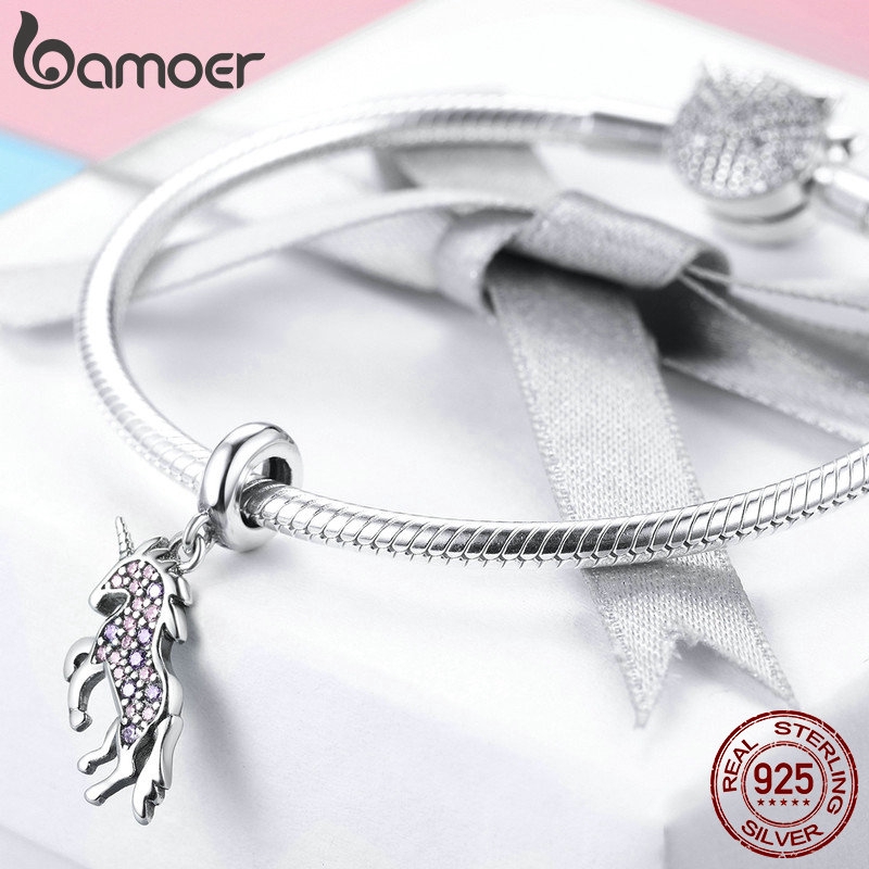 Mặt Dây Chuyền Bamoer SCC996 Bằng Bạc 925 Đính Đá Cubic Zirconia Hình Ngựa Một Sừng