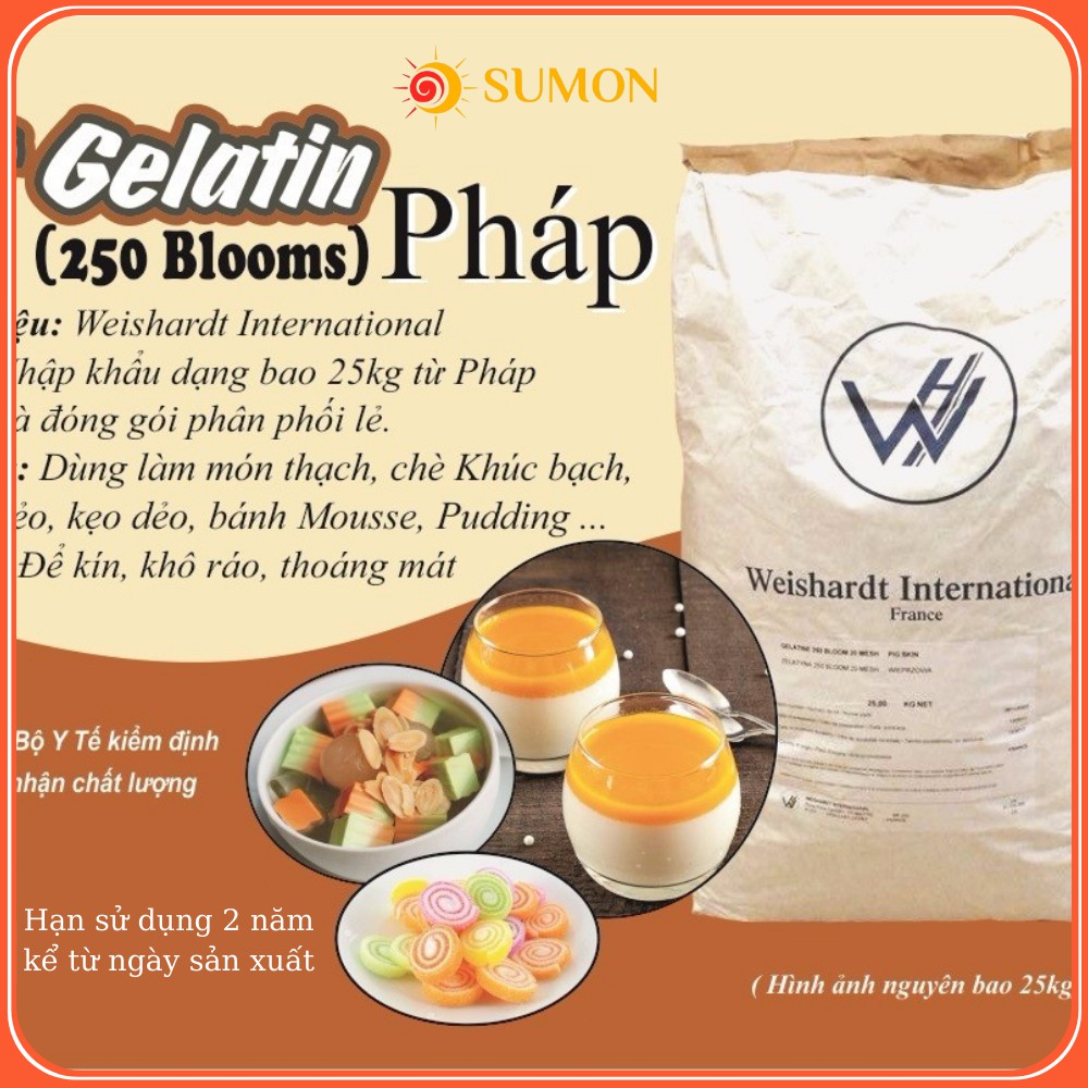 Gelatin SUMON bột gelatin pháp cao cấp nhập khẩu nguyên bao dùng làm nguyên liệu chế biến thực phẩm MS44