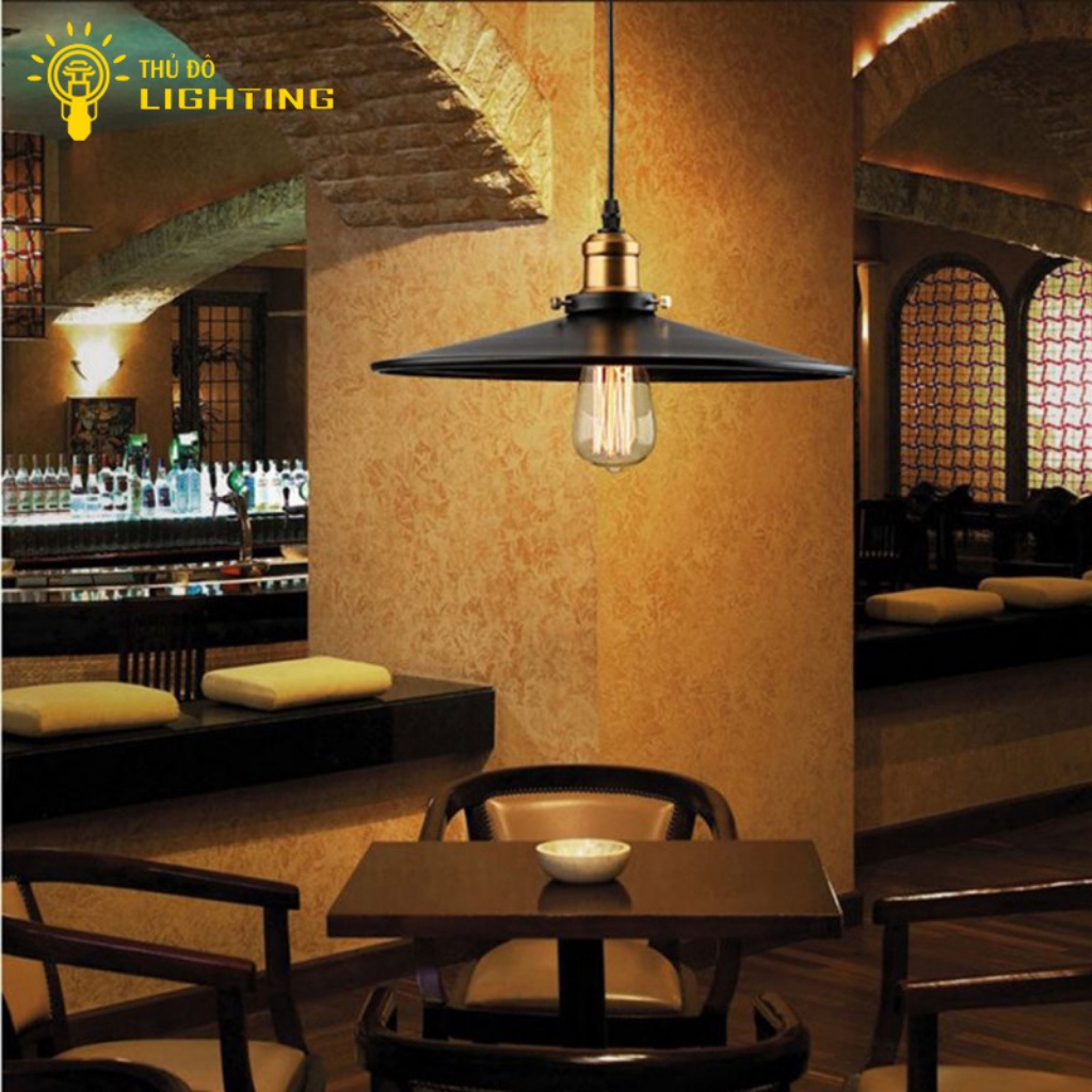 Đèn Thả Trần Trang Trí Đơn THỦ ĐÔ LIGHTING Thiết Kế Chụp Đèn Hình Nón Phủ Sơn Đen, Đui Đèn Màu Cam TD007-300