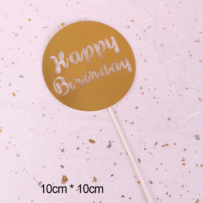 Phụ kiện cắm trang trí bánh kem hình tròn in chữ Happy Birthday lấp lánh thời trang DIY
