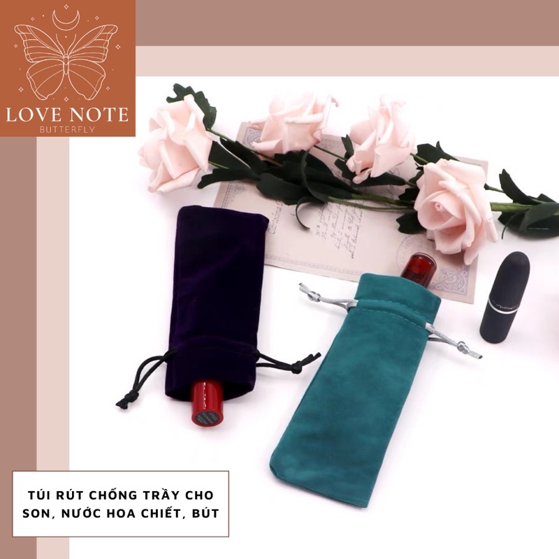 Túi rút vải nhung đựng son, nước hoa chiết, bút viết giúp chống trầy