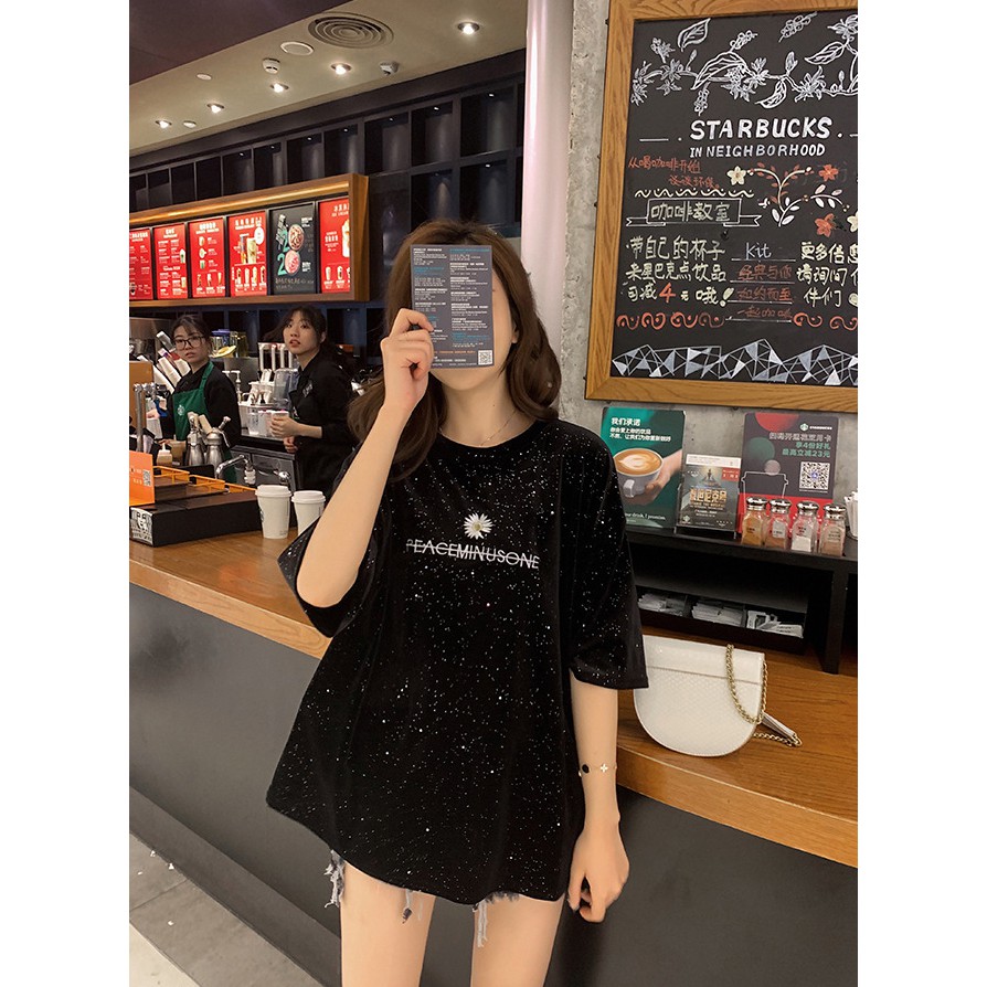 Áo Phông Dáng Rộng Nhũ Thêu Hoa Cúc 🦋FREESHIP🦋 Áo Thun Cộc Tay Unisex Nam+Nữ | BigBuy360 - bigbuy360.vn