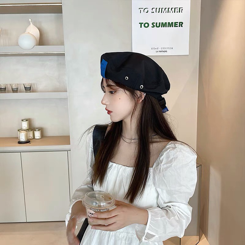 Mũ baret gió tag màu cao cấp phong cách sao Hàn Quốc