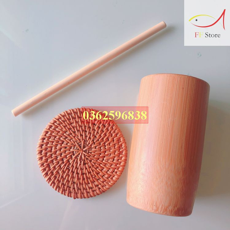 Combo 5 bộ cốc tre, ống hút tre, lót cốc mây tre đan tự nhiên an toàn cho sức khỏe và bảo vệ môi trư