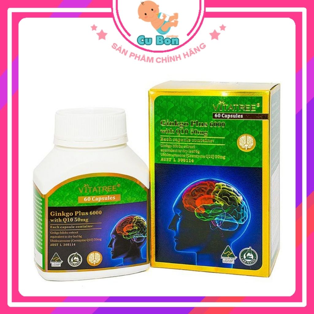 Viên uống tăng tuần hoàn não Vitatree Ginkgo Plus 6000 with Q10 50mg 60 viên của úc