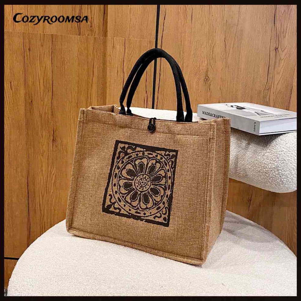 Túi Xách Tay Cỡ Lớn In Họa Tiết Mandala Phong Cách Vintage - Túi Cói Du Lịch Phông Cách Hàn Quốc