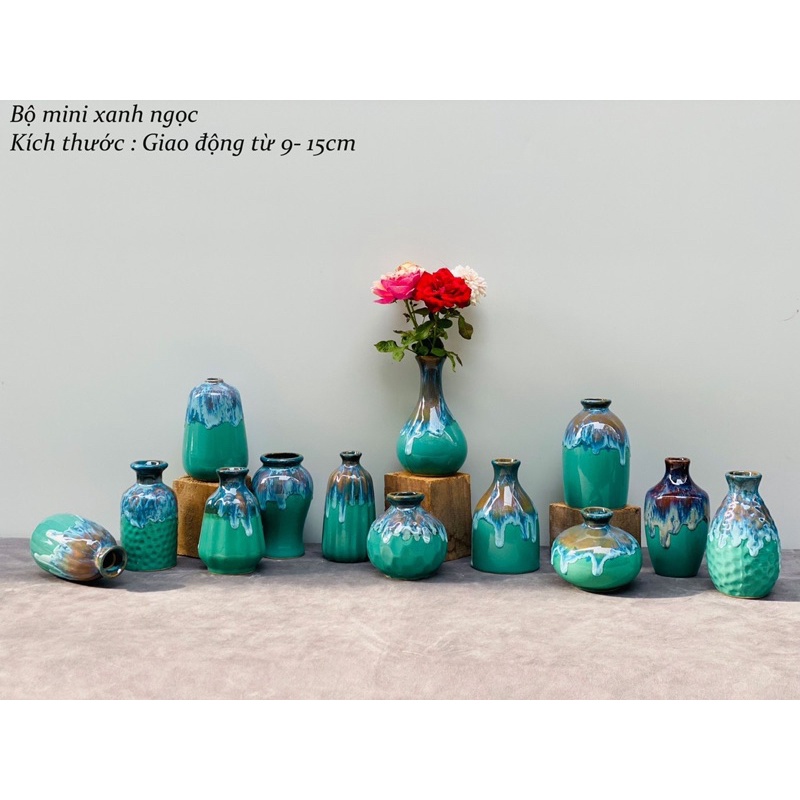 Lọ hoa, bình cắm hoa mini decor gốm sứ bát tràng cao cấp men hoả biến