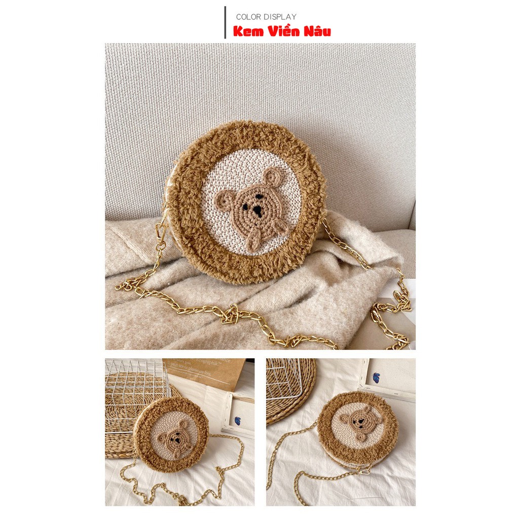 Túi Handmade Len Gấu Tròn Mẫu , Set Nguyên Liệu Tự Đan