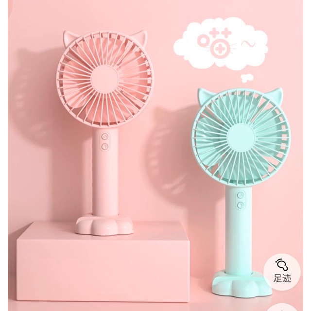 Quạt mini cầm tay tai mèo - đế chân mèo - có đèn led