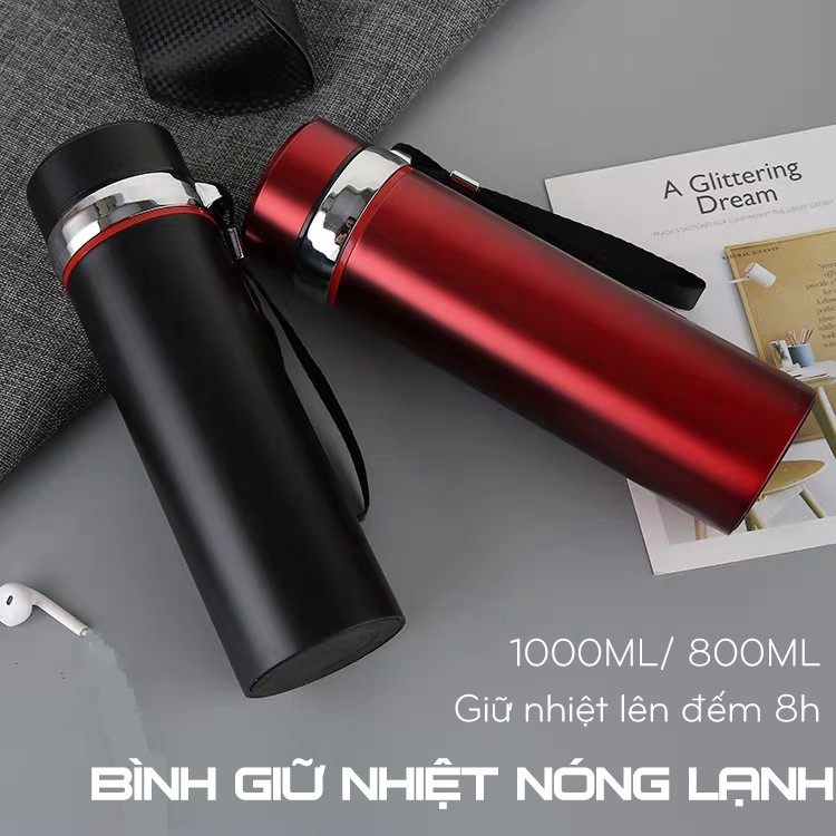 Bình Giữ Nhiệt Nóng, Lạnh Inox, Bình Lưỡng Tính , 1000ml / 800ml 2 Lớp, Có Tấm Lọc, Giữ Nhiệt Lên Đến 8 Tiếng