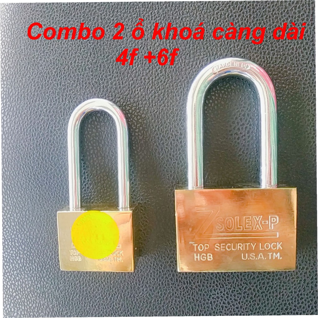 Com bo 2 ổ khóa solex vàng càng dài 4f + 6f - Khóa cửa chống cắt Z-Solex USA - Ổ khóa cưa - Ổ KHÓA