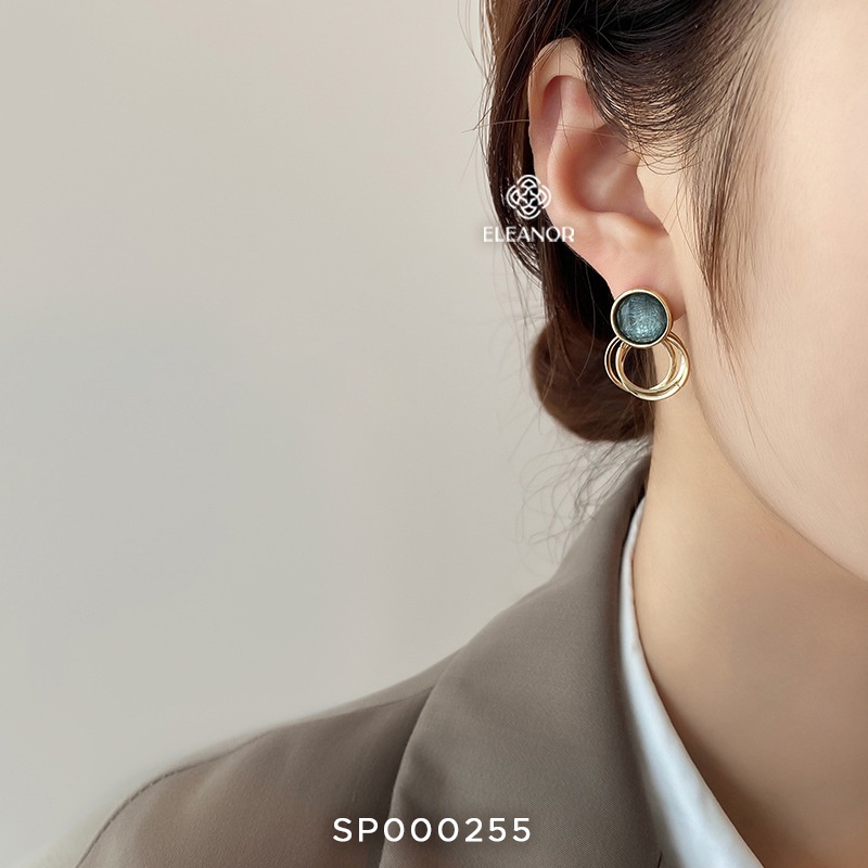 Bông tai nữ đá xanh Eleanor Accessories khuyên tai tròn chuôi bạc 925 phụ kiện trang sức thời trang đẹp