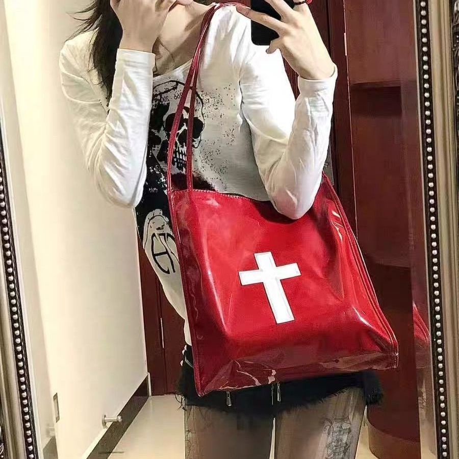 Túi Đeo Chéo Da Bóng Màu Đỏ Y2k Thủ Công Phong Cách Lolita Cổ Điển
