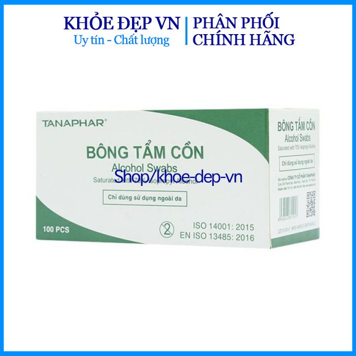 Hộp 100 bông tẩm cồn ALCOHOL SWABS sát khuẩn, sát trùng - HSD 2023 - CHUẨN BYT