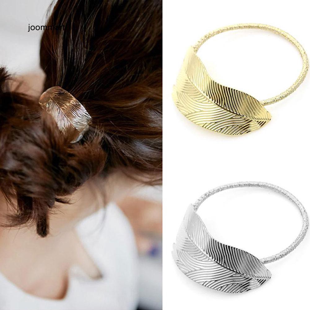 Dây Cột Tóc Đuôi Ngựa Co Giãn Hình Chiếc Lá Bằng Hợp Kim Trơn Mịn Cho Nữ