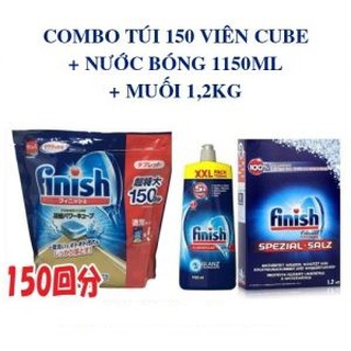 Combo viên rửa bát finish nhật 150 viên + bóng finish 1150ml +muối finish 1,2kg