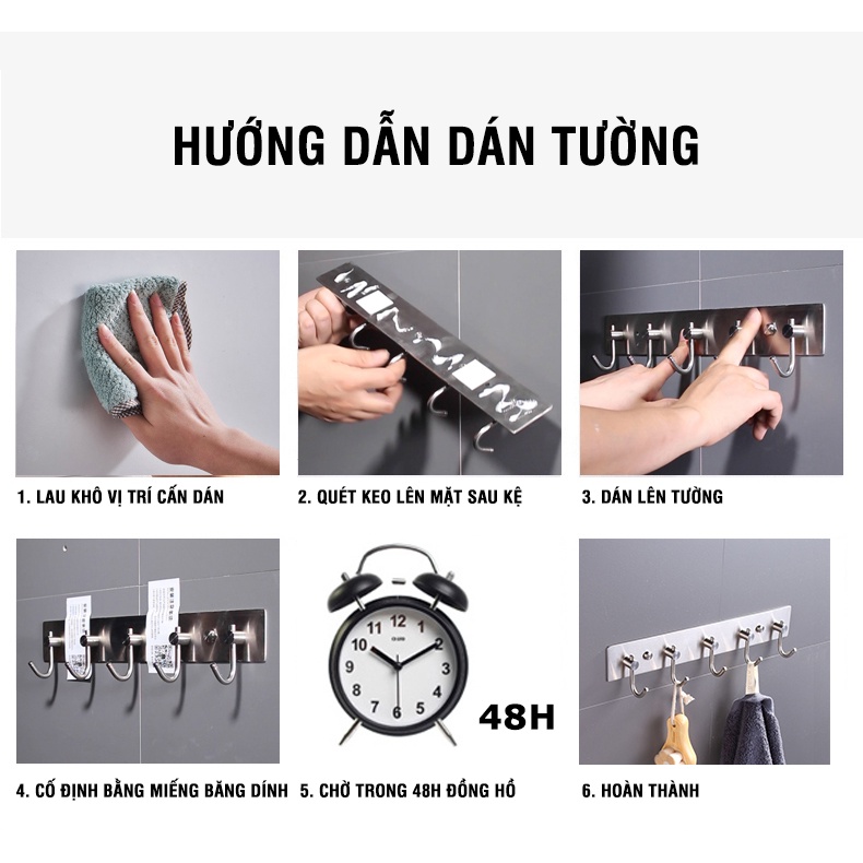 Móc treo quần áo gắn tường inox dán sau cánh cửa dán nhà tắm thanh treo quần áo inox cao cấp MIN09