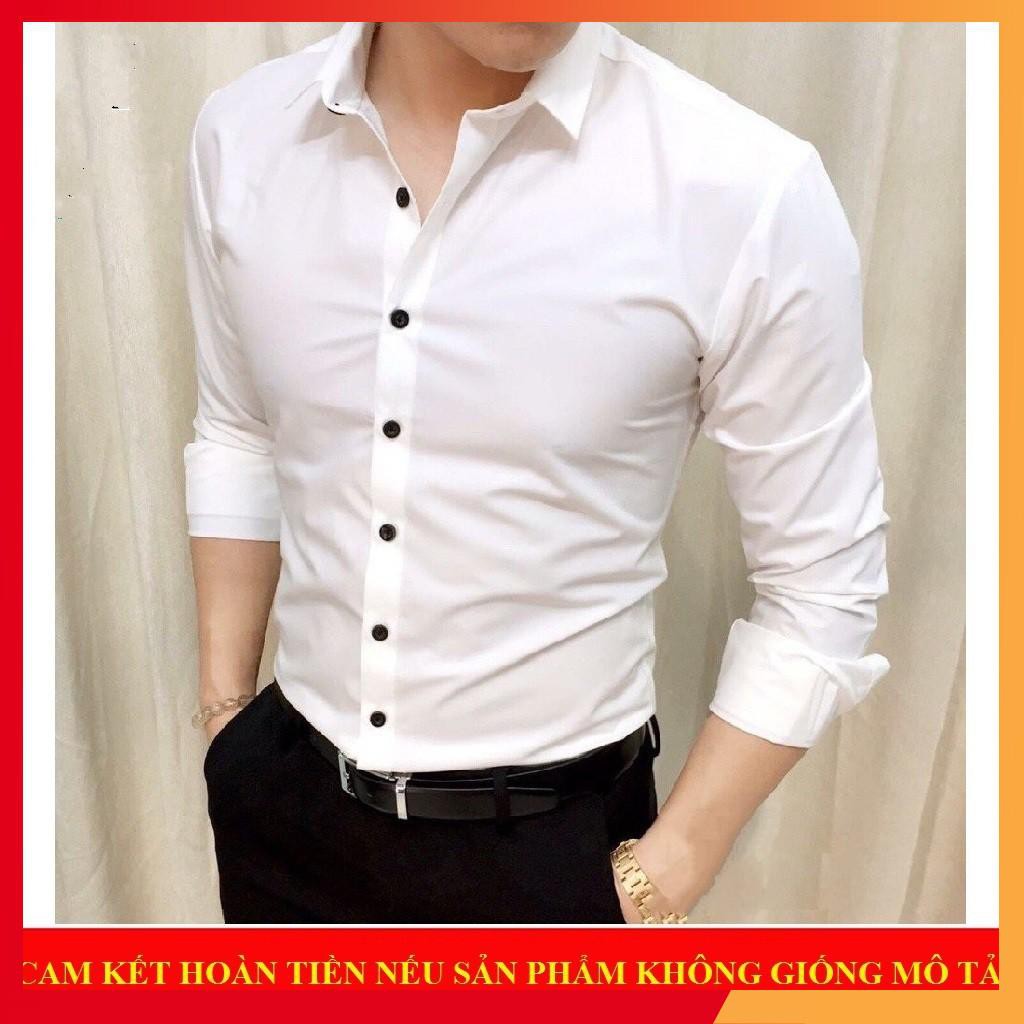 Áo sơ mi nam trắng cúc đen dài tay Hàn Quốc - Thời trang nam 2019