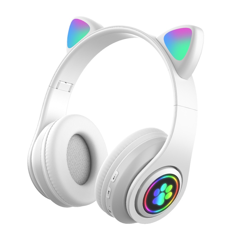Tai nghe bluetooth tai mèo dễ thương với âm thanh rõ ràng, có đèn LED, có micrô để nghe gọi, thích hợp để phát trực tiếp