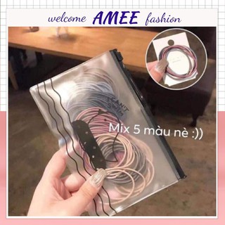 Set 100 chun buộc tóc mix 5 màu có túi zip như hình