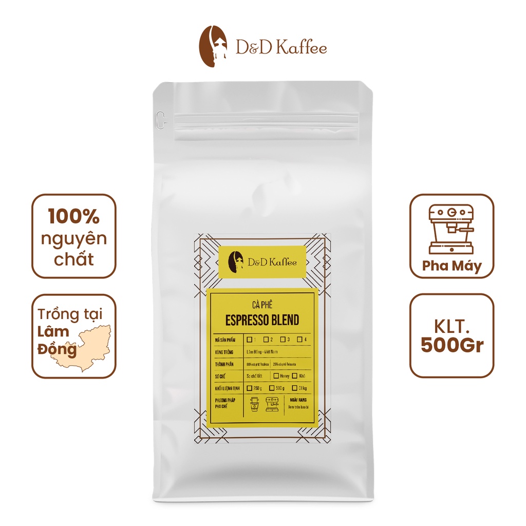 Cà phê Espresso Blend Gói 250gr/500gr, Cà phê nguyên chất 100% rang mộc - D&amp;D Kaffee