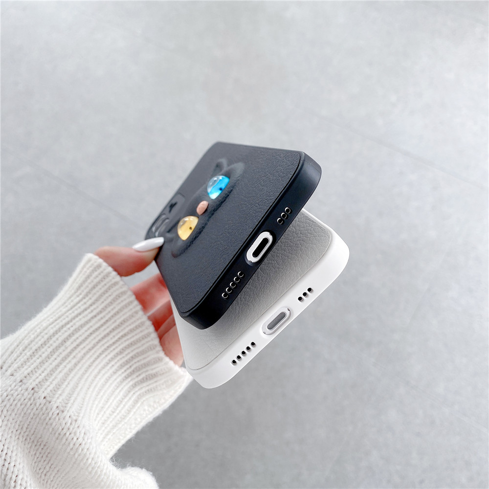 Ốp điện thoại da giả hình mặt mèo 3D xinh xắn cho iPhone 11 12 Pro Max Mini 12pro Se 2020 X Xs Max Xr 8 7 6 6s Plus