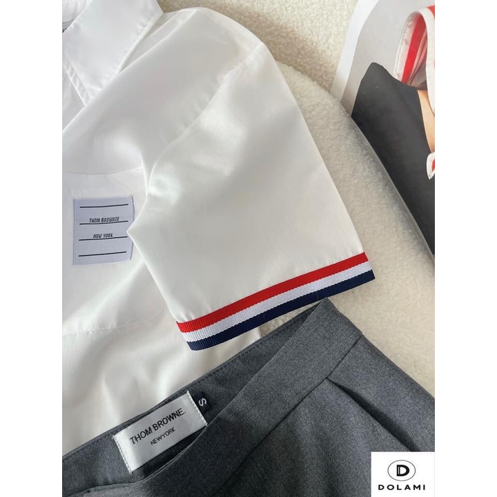 Set áo phông trắng mix quần short Thom Browne hot hit