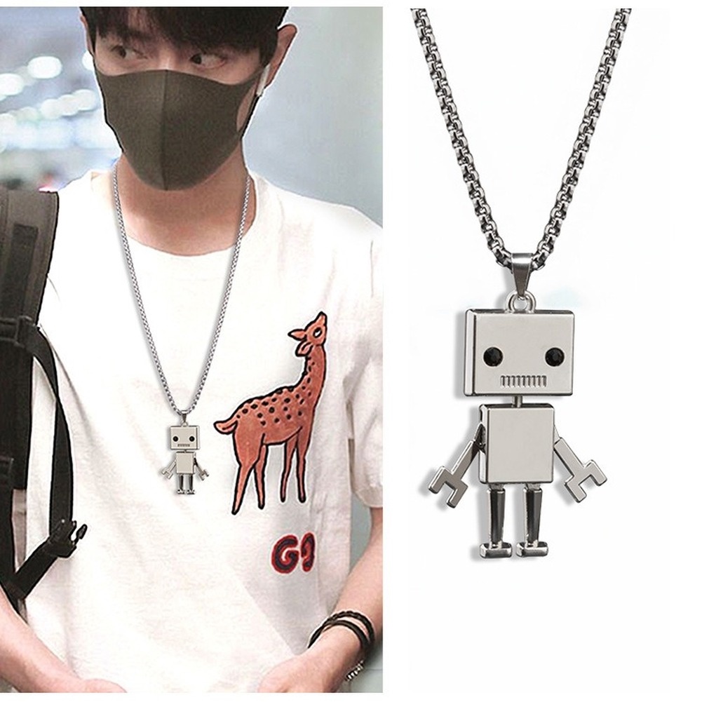 Vòng cổ bằng thép titan mặt hình robot/gấu/khủng long hoạt hình phong cách hip-hop cá tính cho nam nữ
