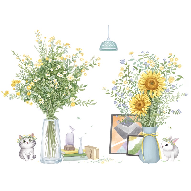 Decal dán tường hàn quốc trang trí phòng ngủ Tung Home Decor Lọ hoa Hướng Dương ZDB2312
