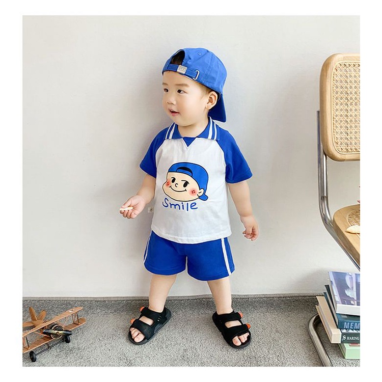 Bộ Áo Thun Ngắn Tay In Hoạt Hình + Quần Short Thời Trang Mùa Hè Hàn Quốc Cho Bé