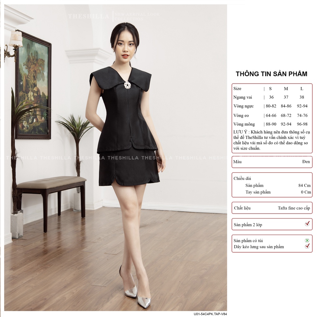 Váy thiết kế cao cấp màu đen sát nách 2 tầng kèm châm cài [ Có video + Ảnh thật ] The Shilla - U01-54C3
