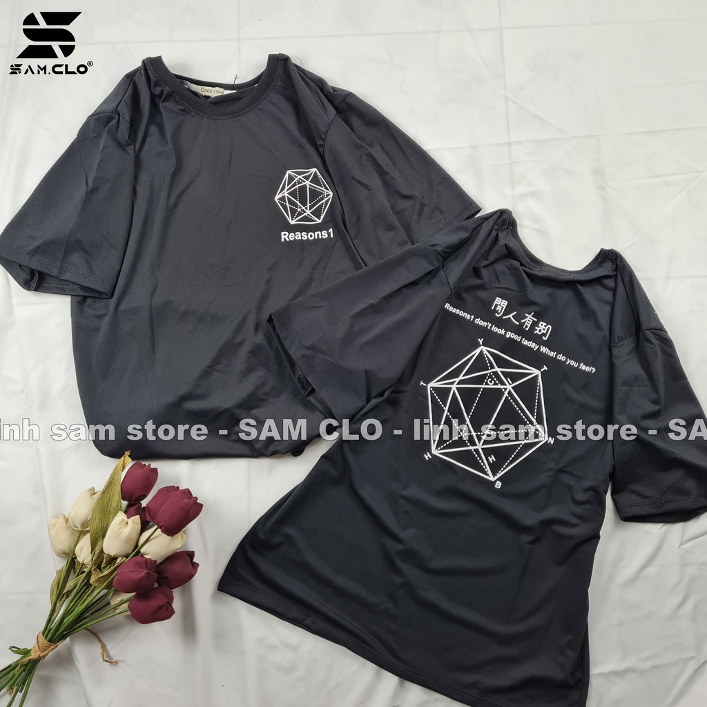 Áo thun tay lỡ SAM CLO freesize nữ phông form rộng Unisex, mặc lớp, nhóm, cặp in hình ĐA GIÁC màu đen chữ nhật