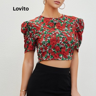 113XJ 819 VN Delisted Lovito Áo Tay Phồng Hở Lưng Họa Tiết Hoa L20D134