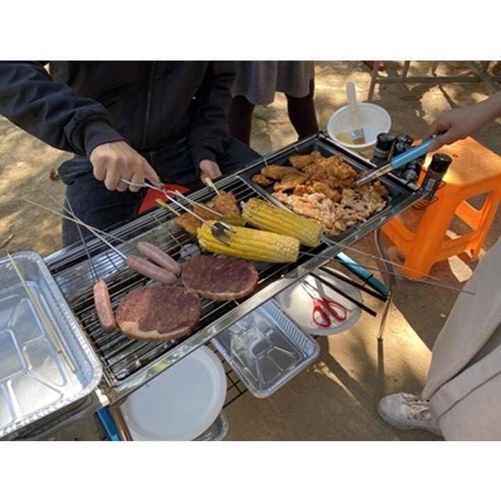 Bếp nướng than hoa BBQ MD8009 ngoài trời cao cấp INOX toàn phần- Có Thể Gấp Gọn Chân Cao Xếp Kèm Phụ Kiện
