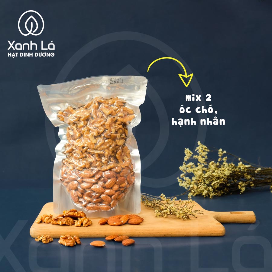 Hạt Dinh Dưỡng Mix 2 (óc chó, hạnh nhân) Xanh Lá thượng hạng cam kết loại A